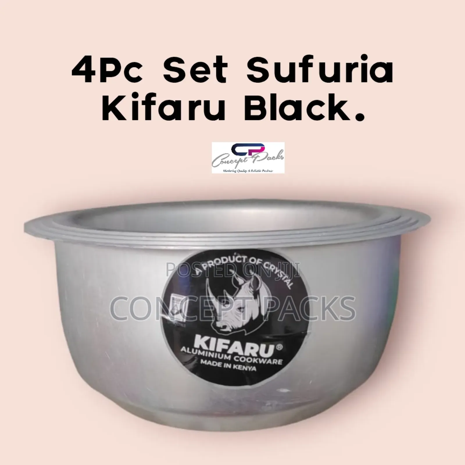 4pc Set Kifaru Black Aluminium Sufuria