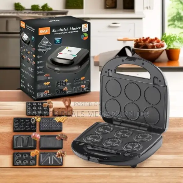 Raf 6 in 1 Electric 750 Watts Sandwich Maker Waffle Iron Panini Grill