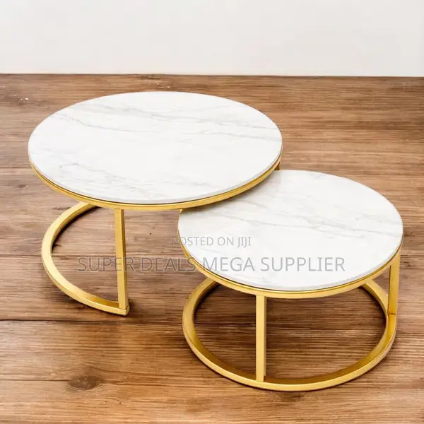 Luxury White Marble Nesting Coffee Tables With Gold Steel Base