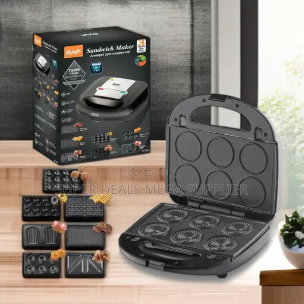 Raf 6 in 1 750 Watts Multi Sandwich Maker Panini Grill Waffle Iron Set