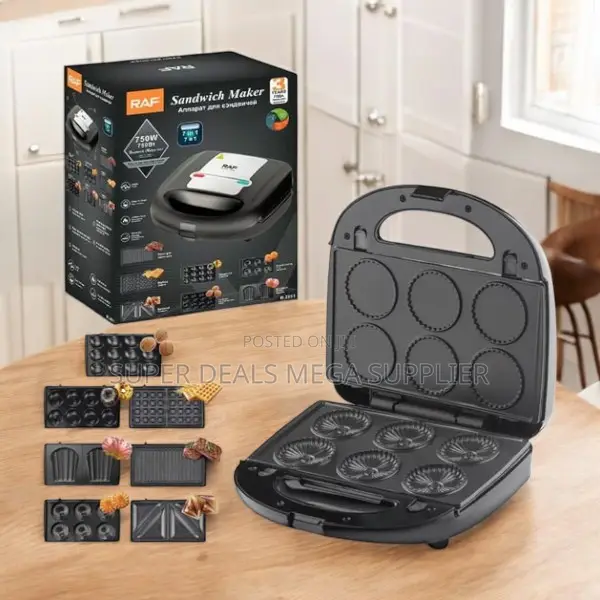 Raf 6 in 1 Electric Sandwich Maker, Panini Grill, Waffle Iron Plates