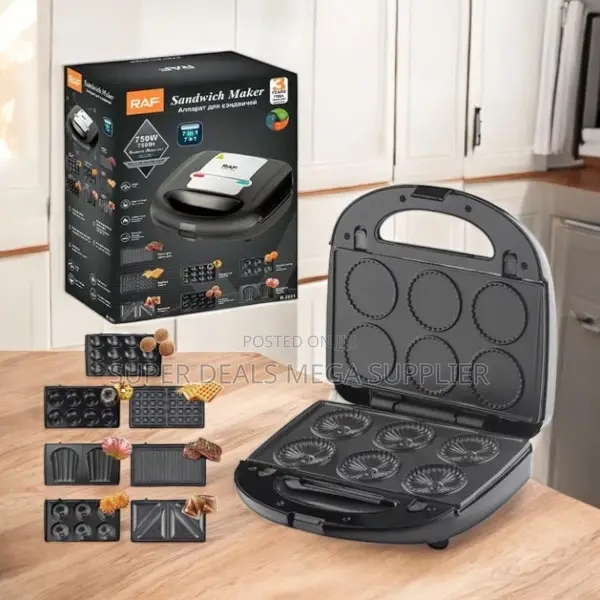 Raf 6 in 1 Sandwich Maker, Panini Grill, Waffle With Non Stick Plates