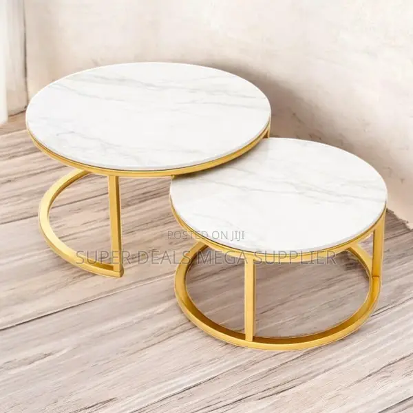 Modern Minimalist Marble Nesting Tables With Gold Circular Base