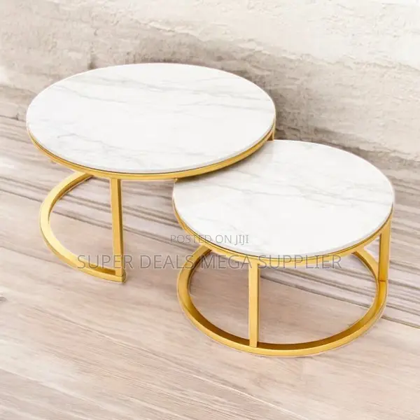 Modern White Marble Nesting Tables With Elegant Gold Design