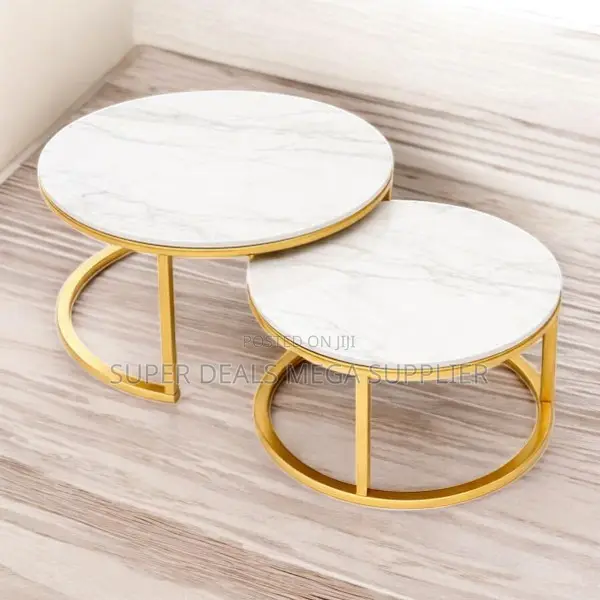 Round Marble Top Nesting Tables With Luxury Gold Metal Finish