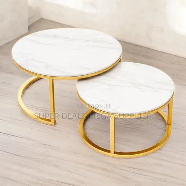 Contemporary Marble Nesting Coffee Tables With Gold Base Design