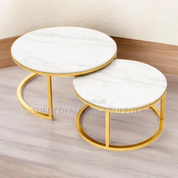 Elegant White Marble Nesting Coffee Tables With Gold Base