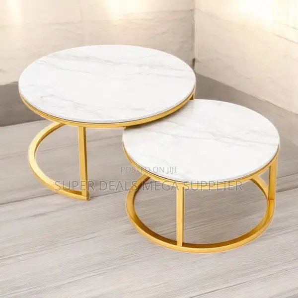 Stylish Modern Marble Nesting Coffee Tables With Gold Legs