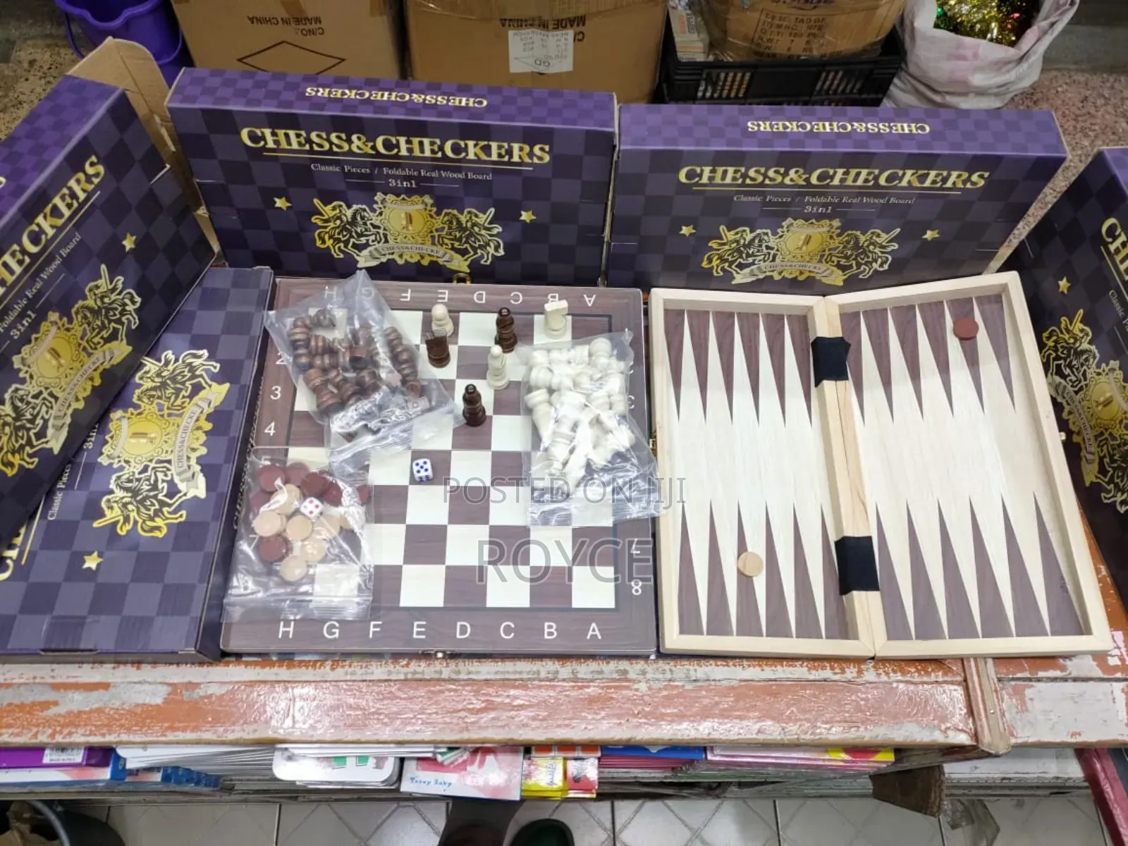 3 in 1 Wooden Chess, Checkers Backgammon
