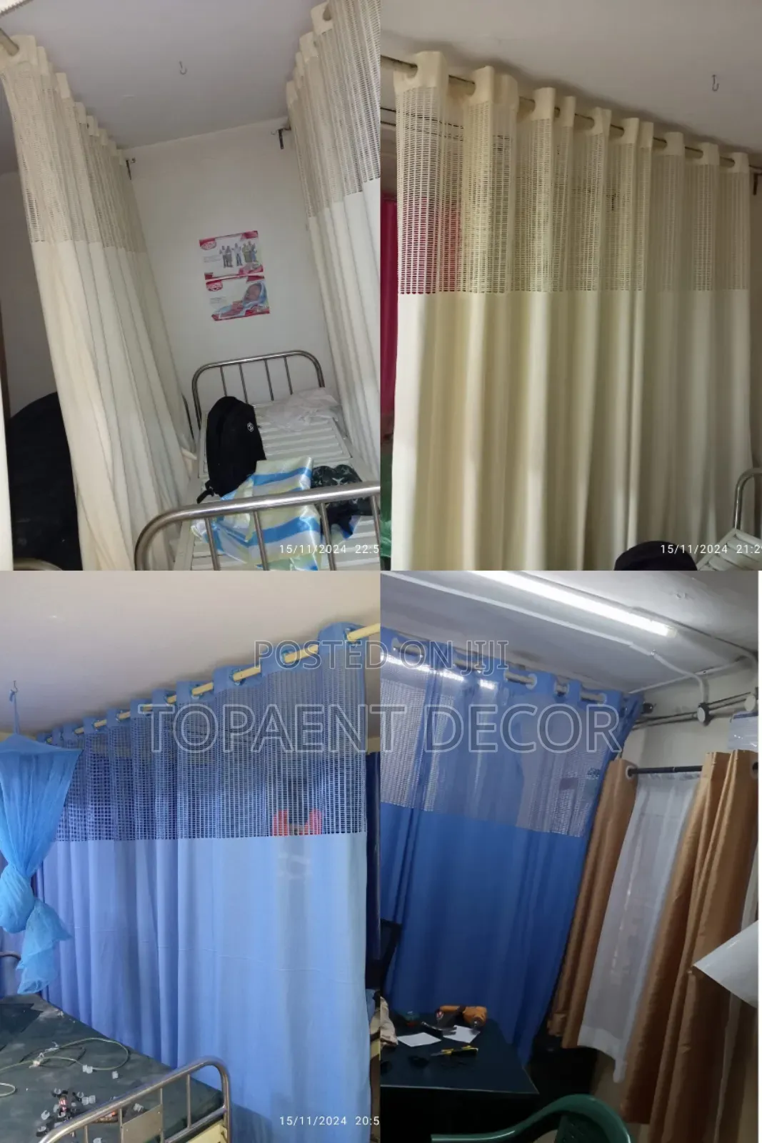 Cream And Blue Good Aerated Hospitals Window And Partition Curtains