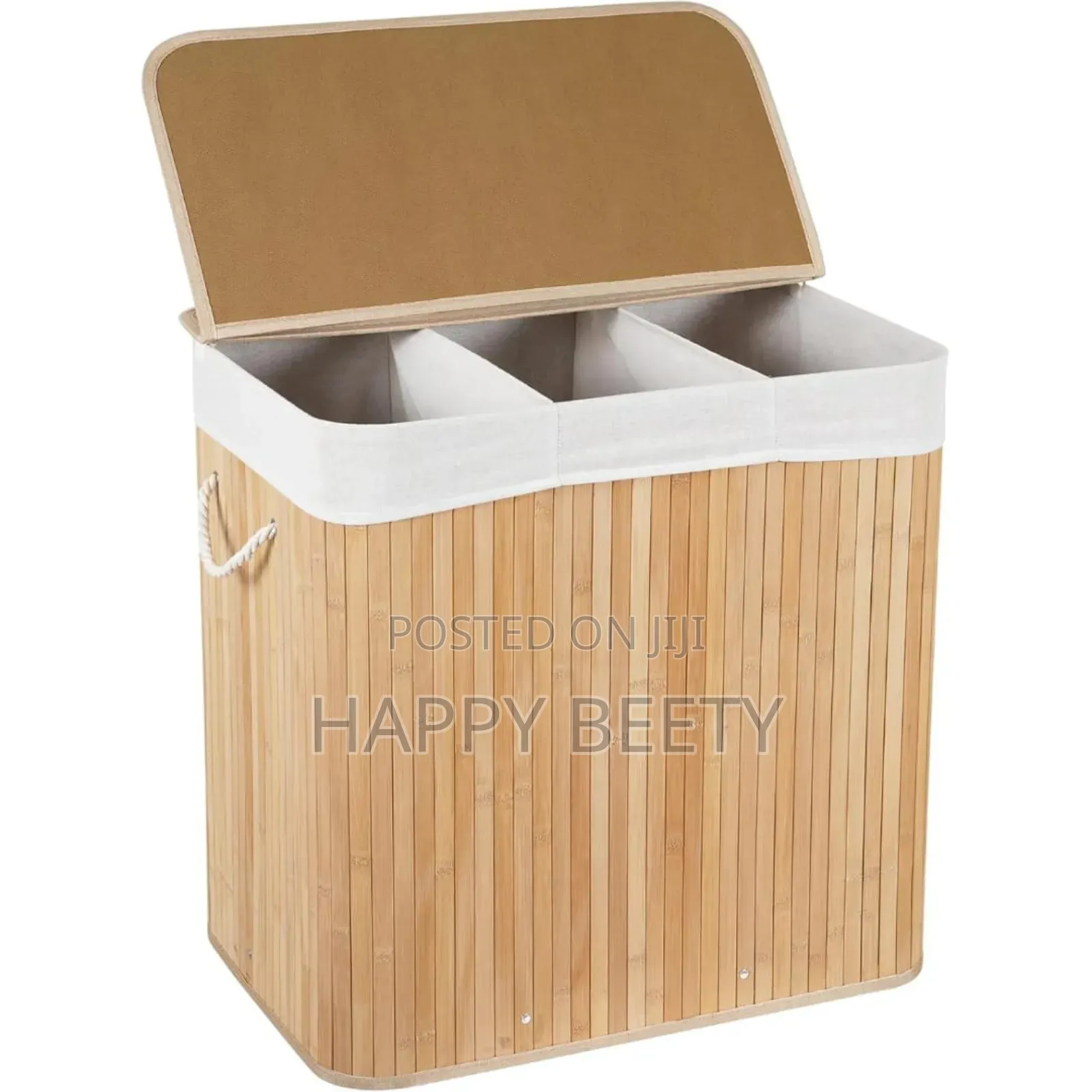*3 Grid Foldable Bamboo Laundry Basket