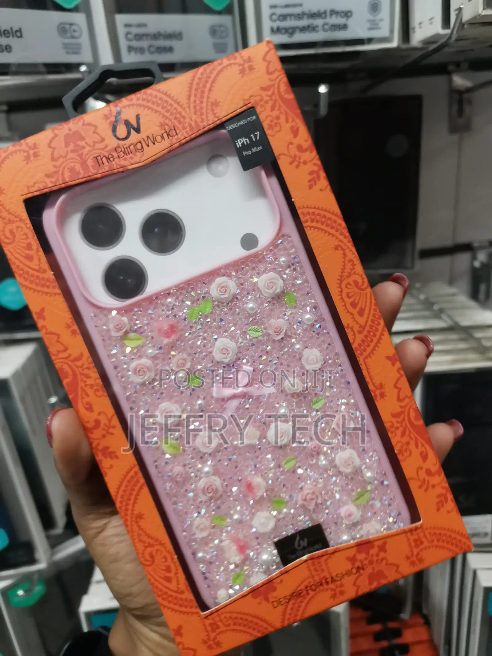 Filoves iPhone 17 Pro Max Floral Sparkle Crystal Rhinestone Pearl Case
