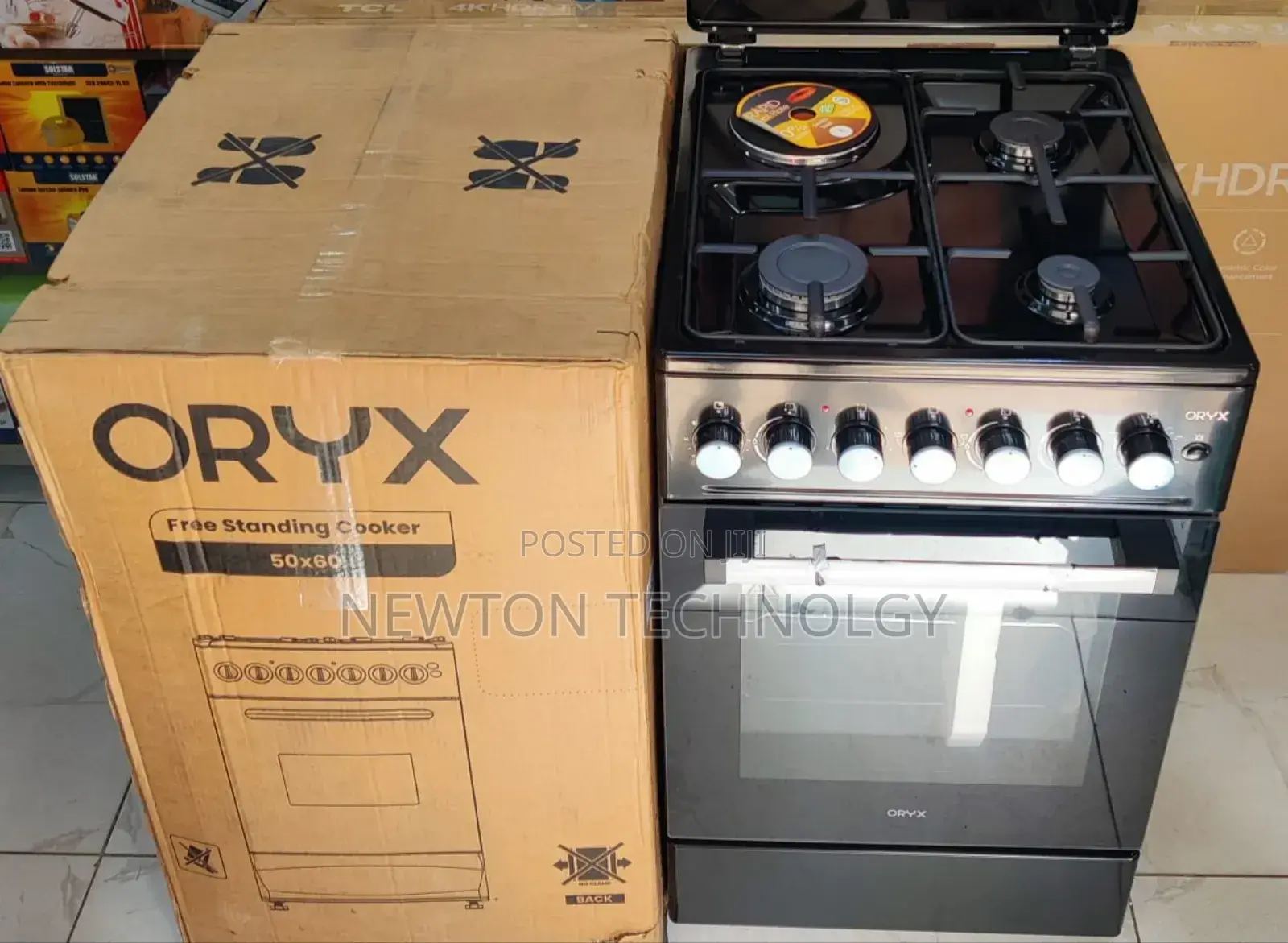 *Mika Oryx Standing Cooker, 50cm X 60cm, 3 Gas Pipe Burners + 1 Rapid