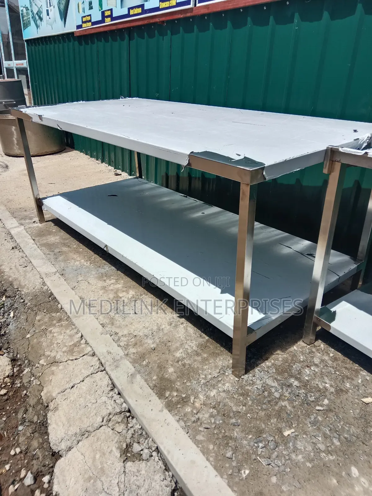 Stained Double Shelved Working Tables