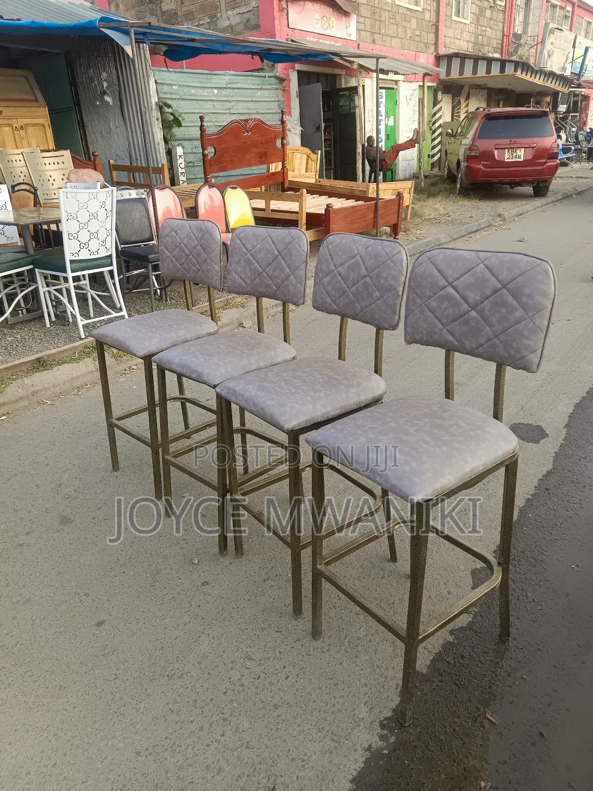 High Bar Coated Chairs, Grey 