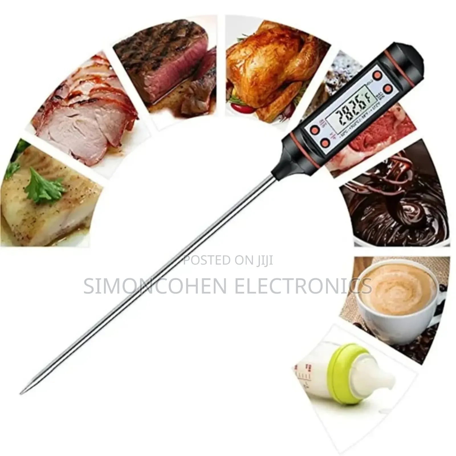 Digital Food Thermometer Battery Operated With Led Display