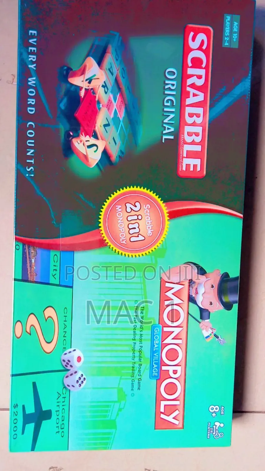 2 in 1 Educational Scrabble Monopoly Board Game