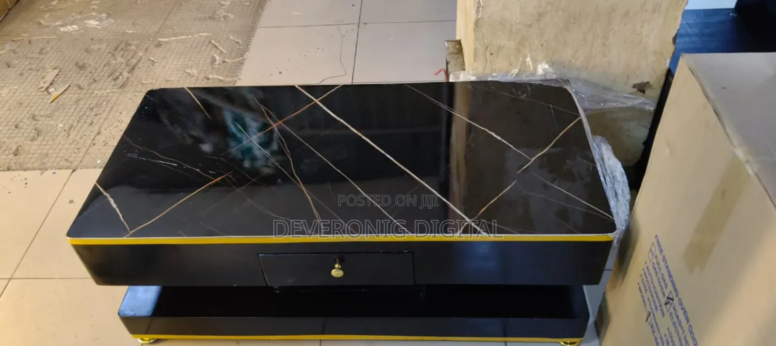 Customised Black Gold Coffee Table With Marble Topping