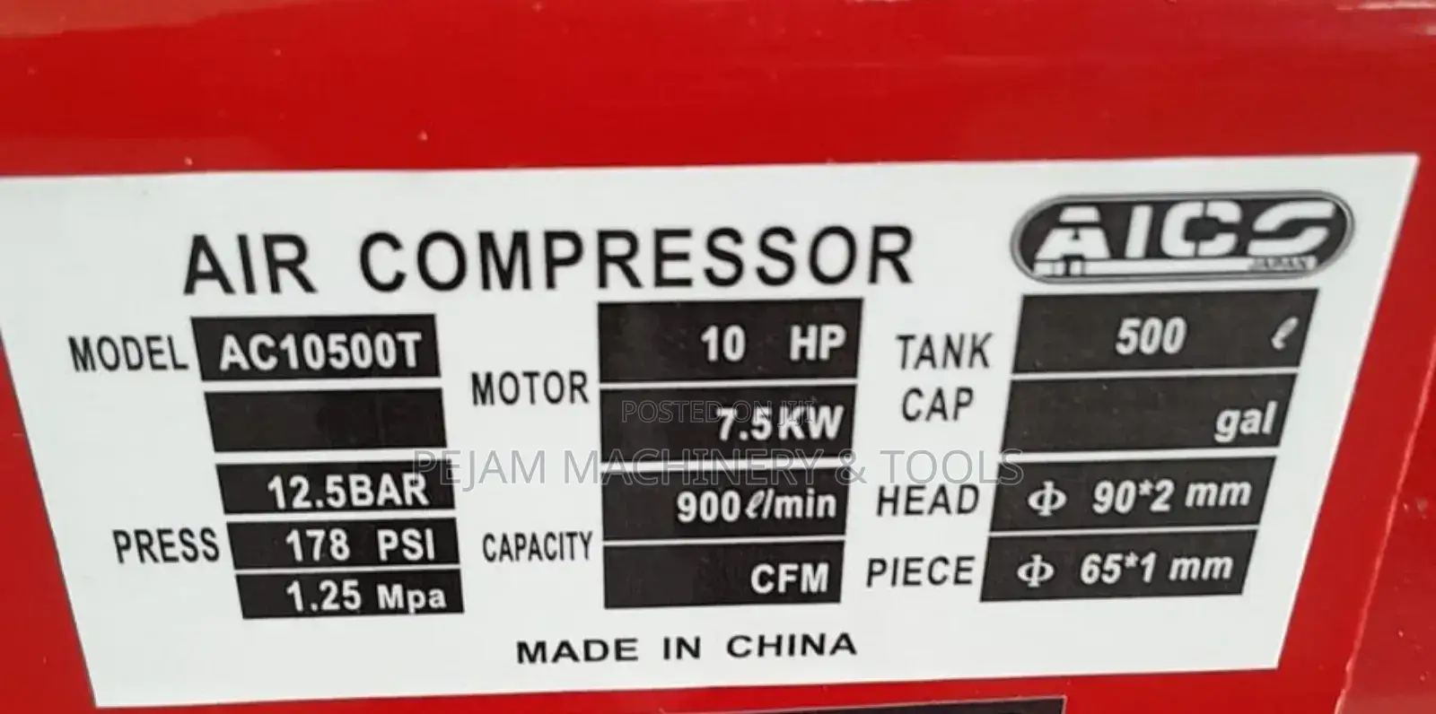 Aico Japan 500l 3 Piston Head Compressor Three Phase 10hp