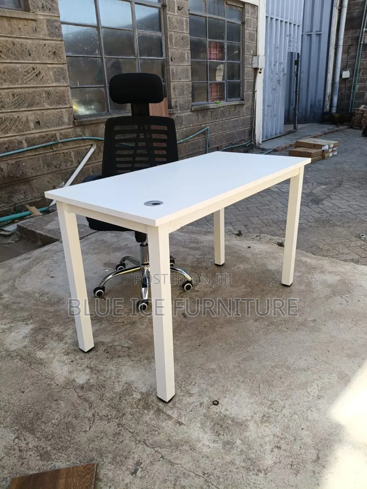 White Office Table and Headrest Chair