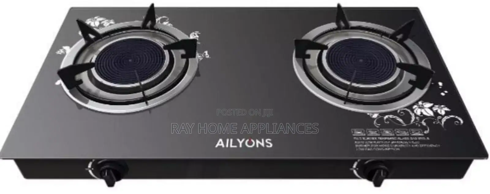 Ailyons 2 Burner Glass Top Gas Cooker Infrared Double Burner