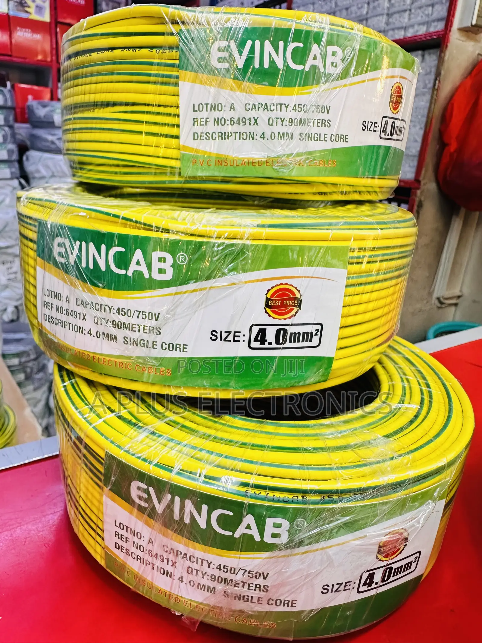Evincab 4.0mm Single Core Cable 90m(Yellow Green) – Pure Copper