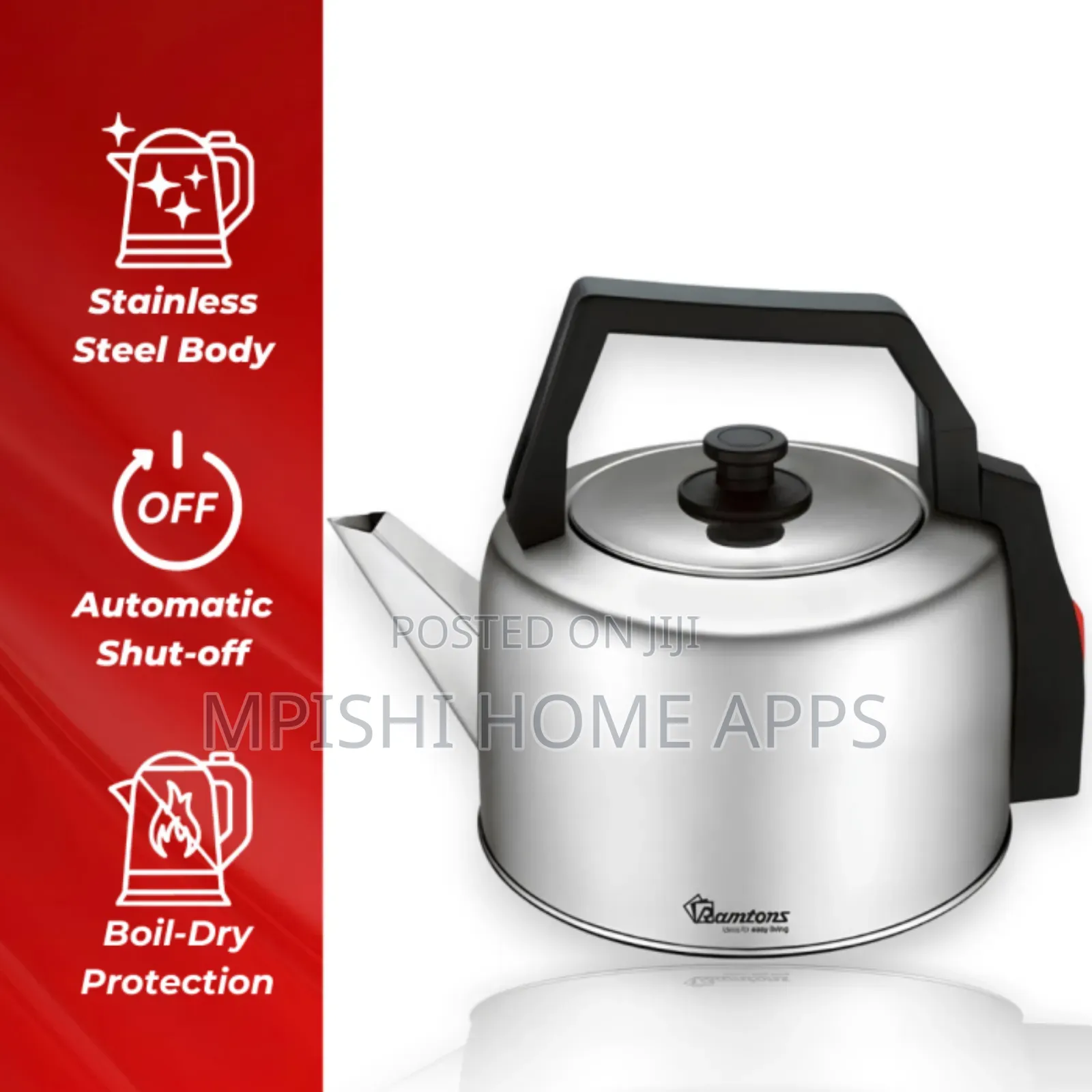 Traditional Electric Kettle 5 Liters Stainless Steel- Rm/464