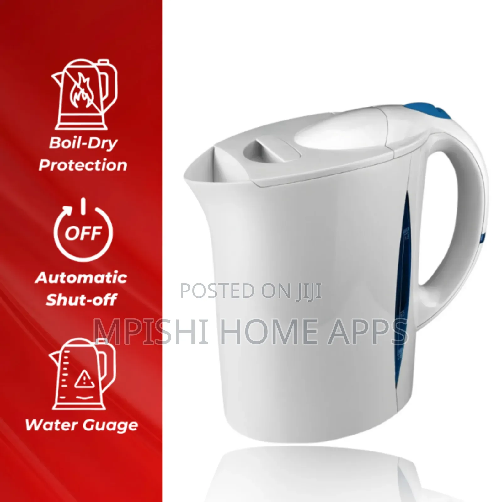 Corded Electric Kettle 1.8 Liters White- Rm/226