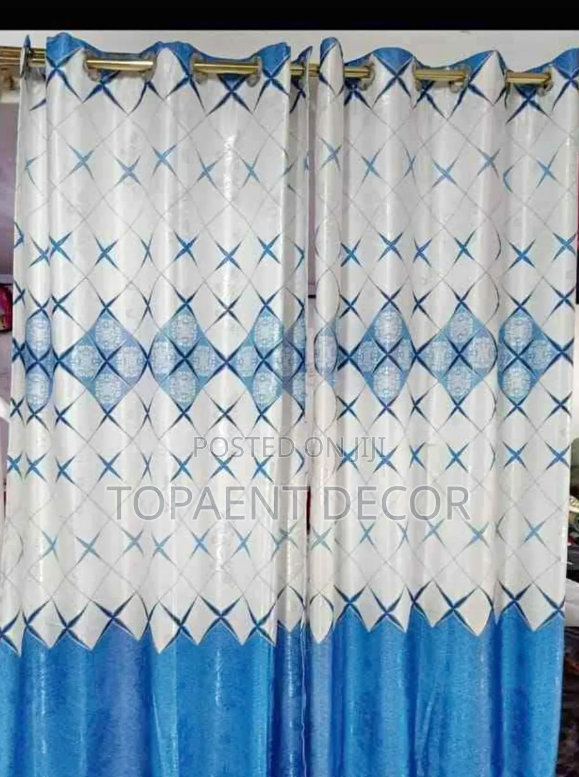Themed White And Blue Window And Door Curtains