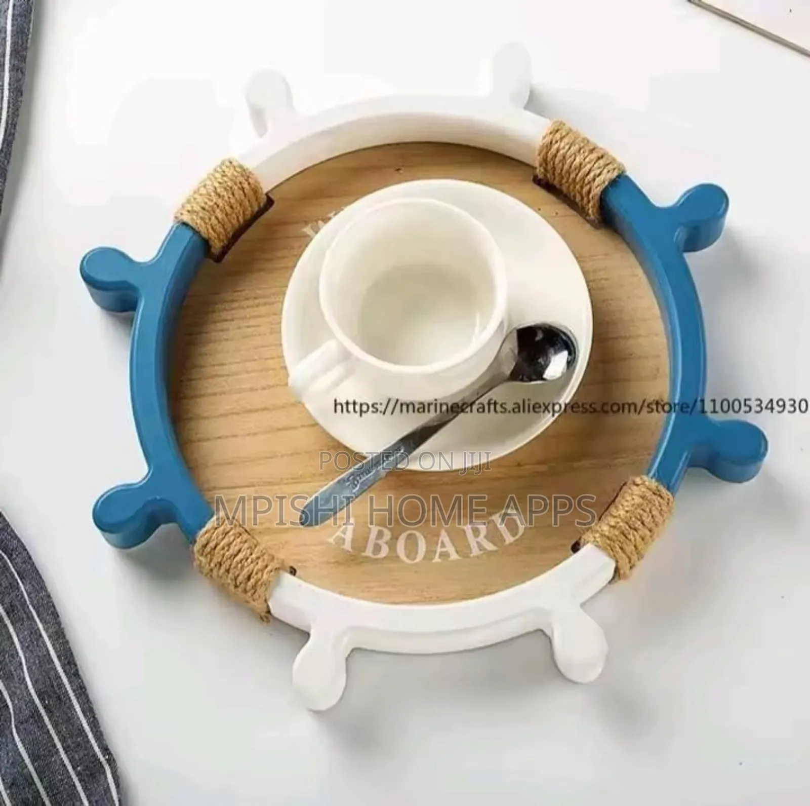 2 In 1 Decorative Ship Steering Wheel Shaped Tray Set