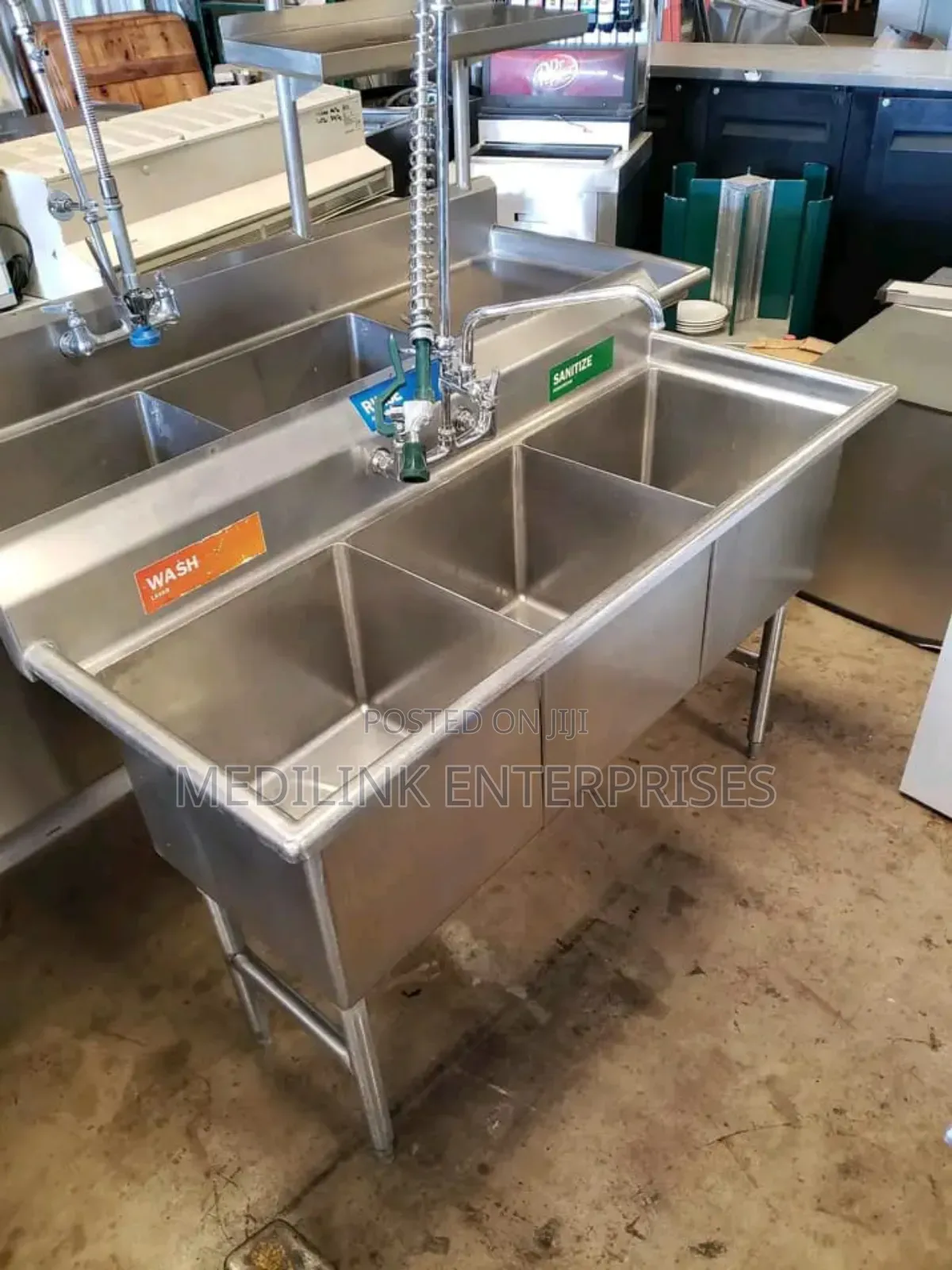 Stain Less Triple Compartment Sink for Washing