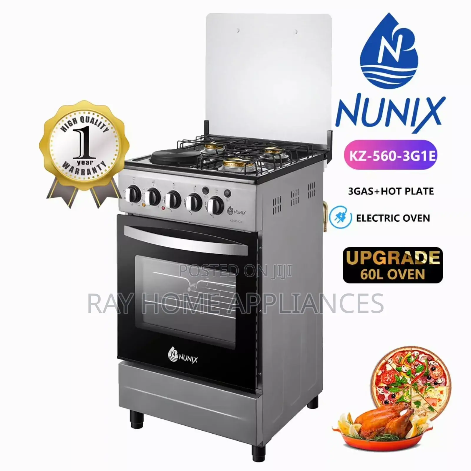 Nunix Standing Cooker 3 Gas + 1 E Electric Oven (Kz-560) 50×55
