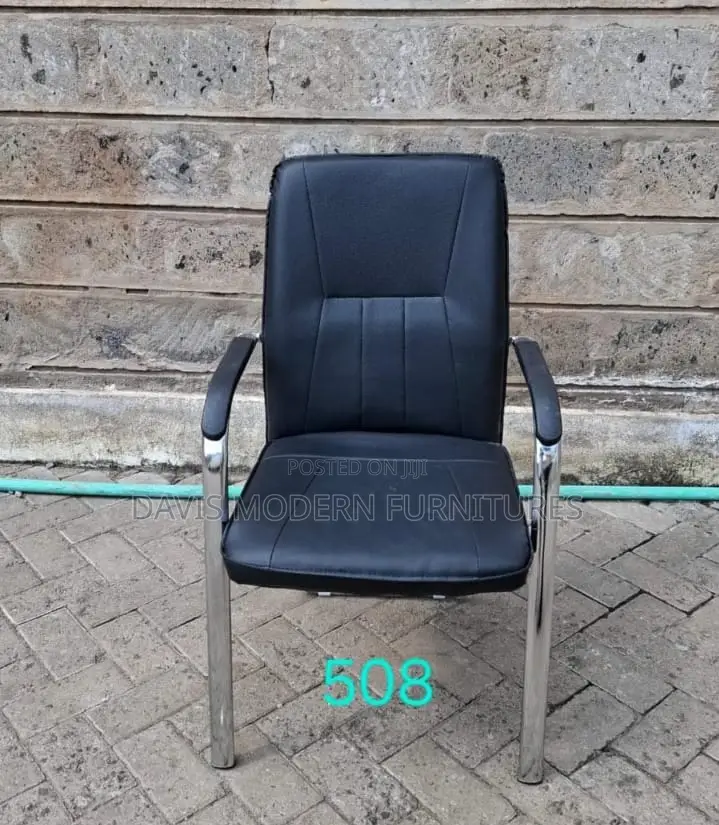 Black Pu Leather Office Chair With Chrome Arms