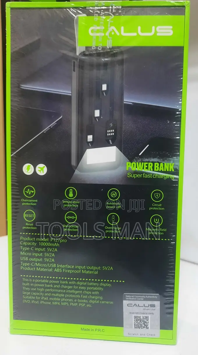 10000 Mah Fast Charging Power Bank-type C,Micro,iPhone .Calusp127 Pro