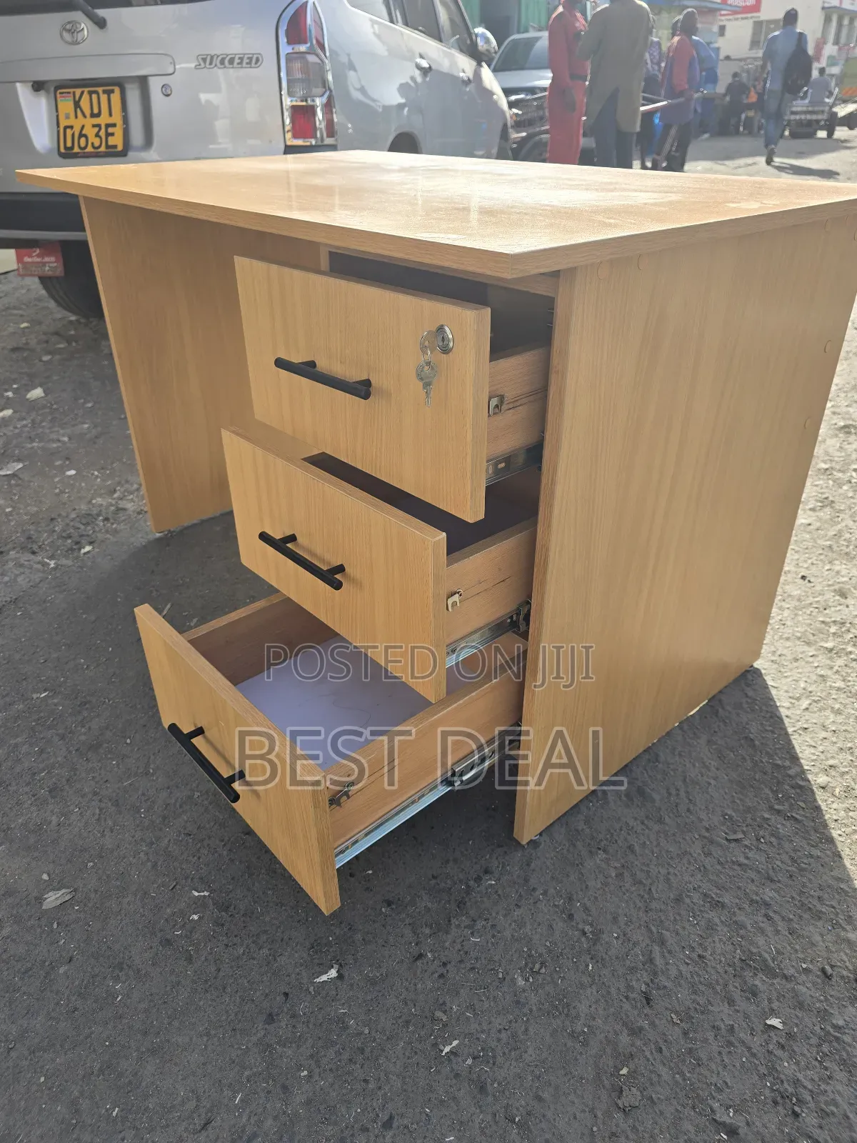 Office Desk With Three Locakble Pedestal Drawers