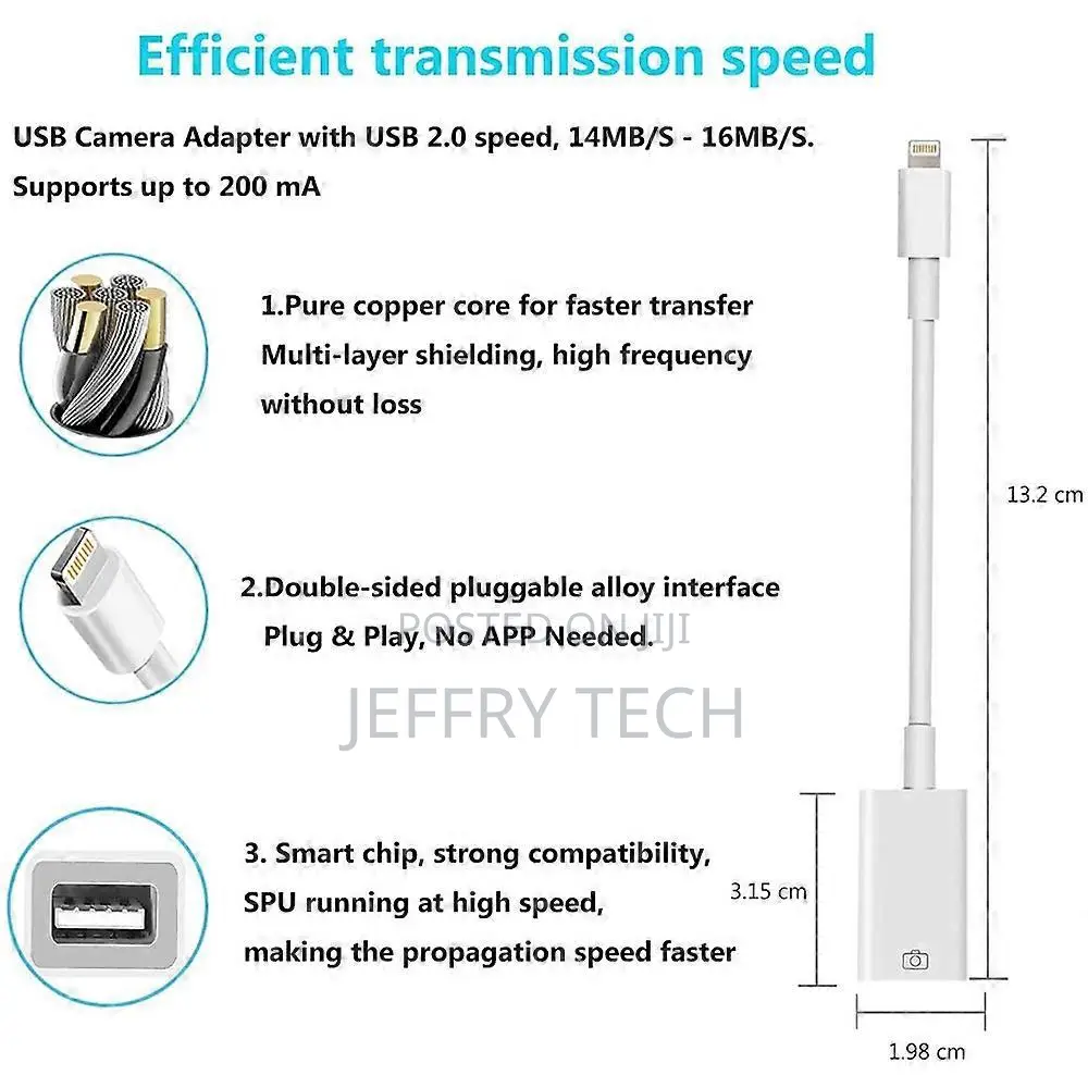 8 Pin to Single Usb Port Camera Adapter, Support Ios 9.2 or Above (Whi