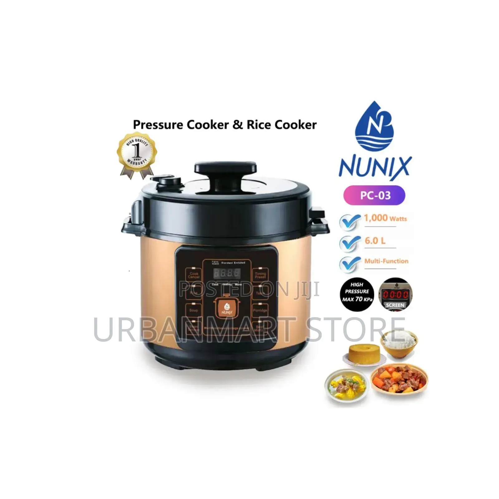 Nunix Pc-03 Electric Pressure Cooker – 6-L -Function Smart Cooker