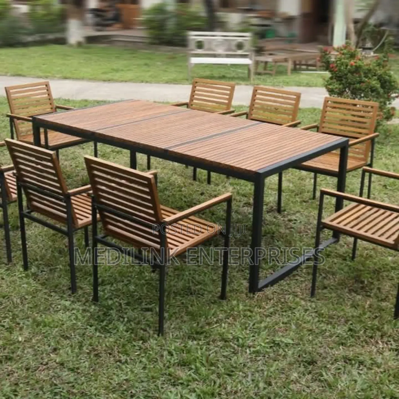 Wooden Metallic 8-Seater Outdoor Dining Table Set
