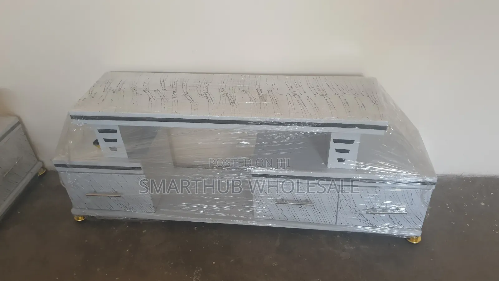 White Executive Tv Stand With a Marble Coating