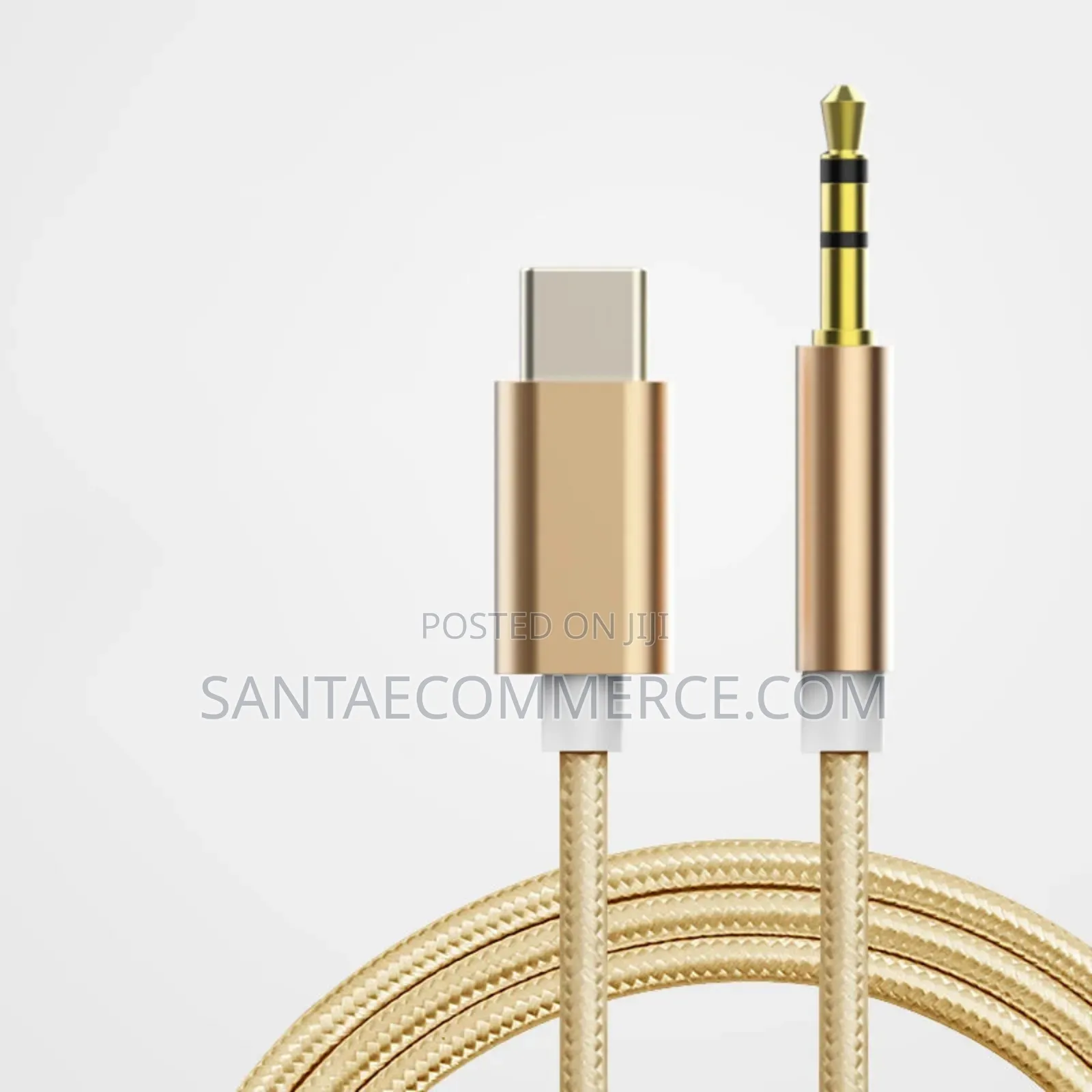 Gold-Colored Braided Usb-C to Audio Adapter Cable