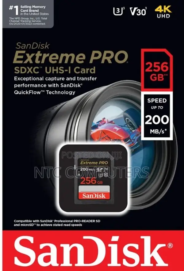 Sandisk 256gb Extreme Pro Uhs-Ii SDXC Memory Card 200mbps