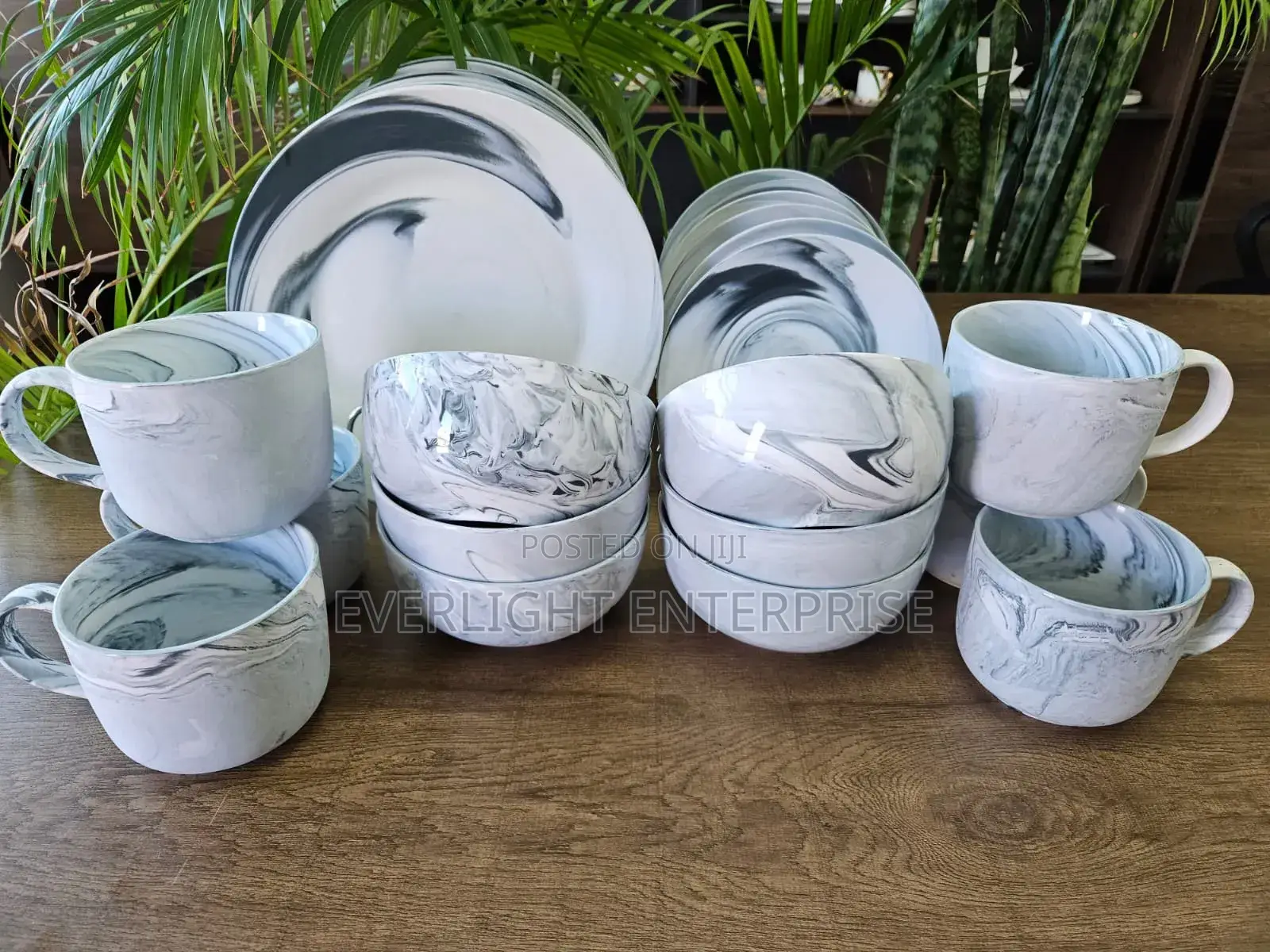 24 PCS Marble Ceramic Dinner Set