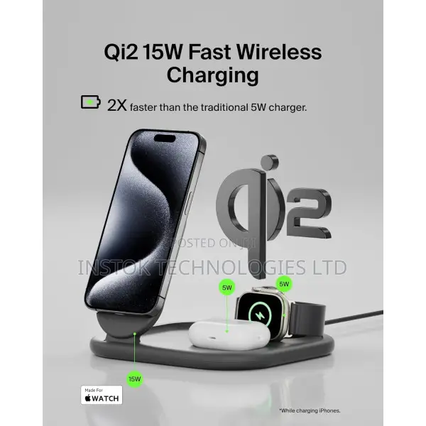 Belkin Boostcharge 3-in-1 Magnetic Foldable Wireless Charger Qi2 15w