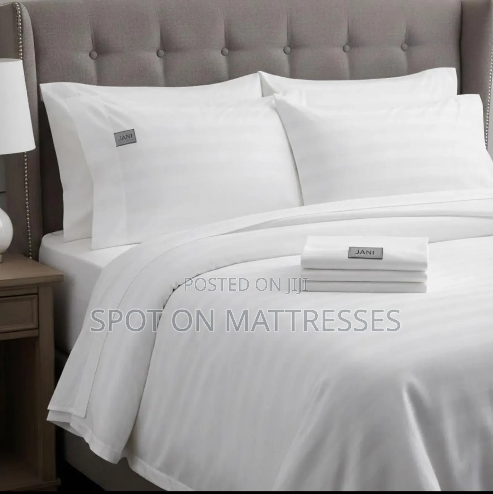 Superking Size 9x10 White Striped 2 Satin Cotton Bedsheets + 4 Cases