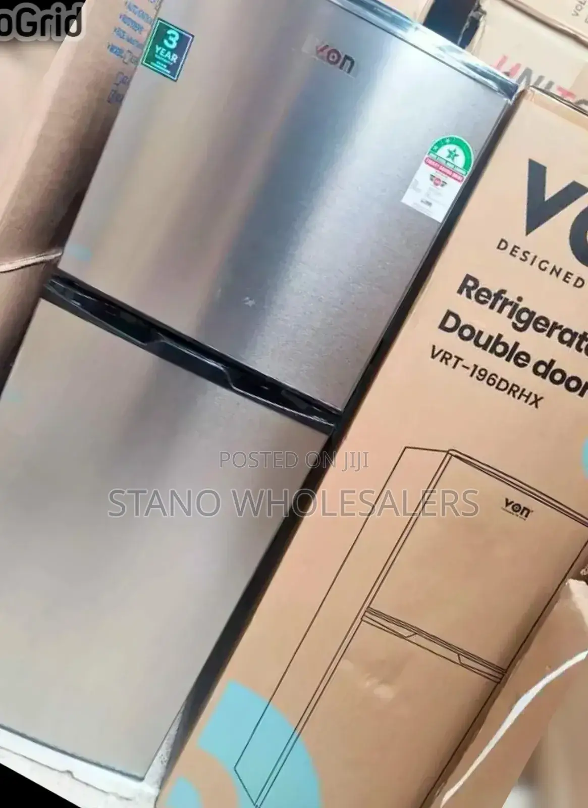 Gray Von Fridge Vrtdrax195s 195l Double Door