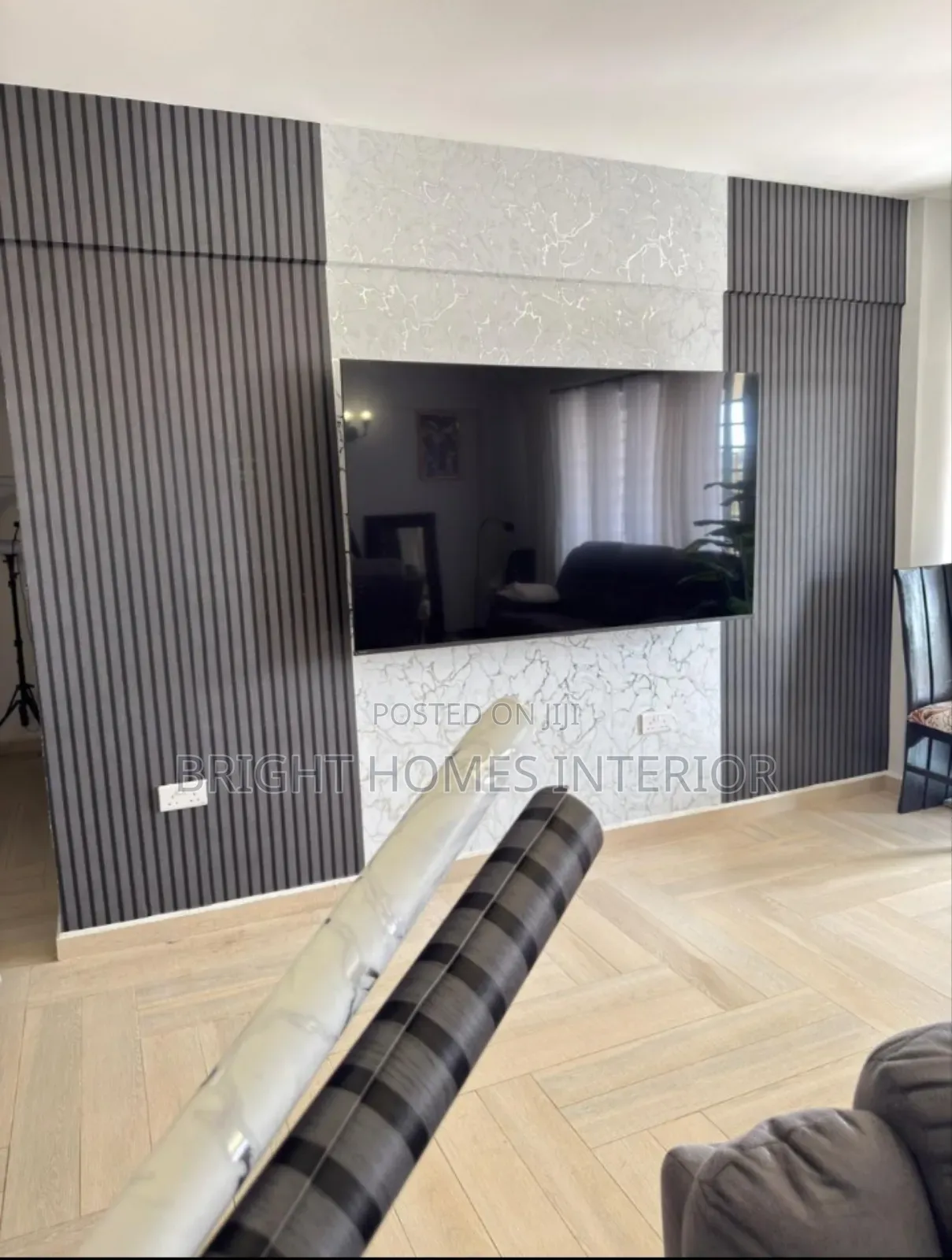 Flutted Wallpaper and Marble Wallpaper for Tv Area