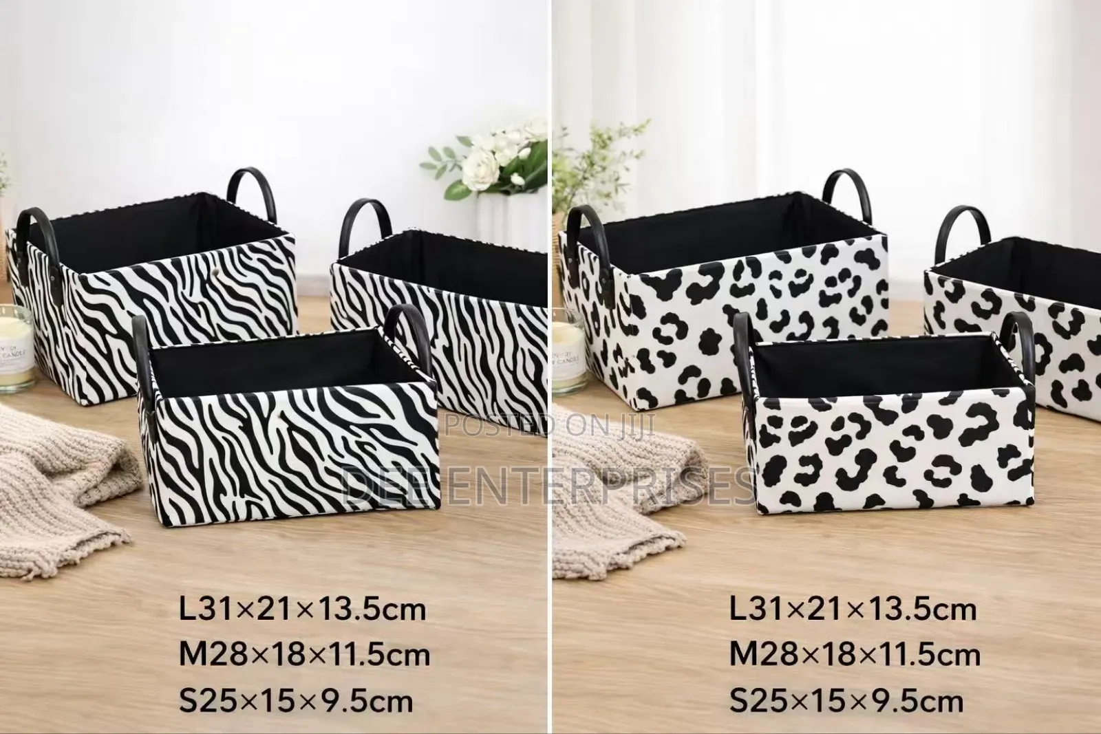 3-Piece Stylish Zebra Cow Print Storage Baskets