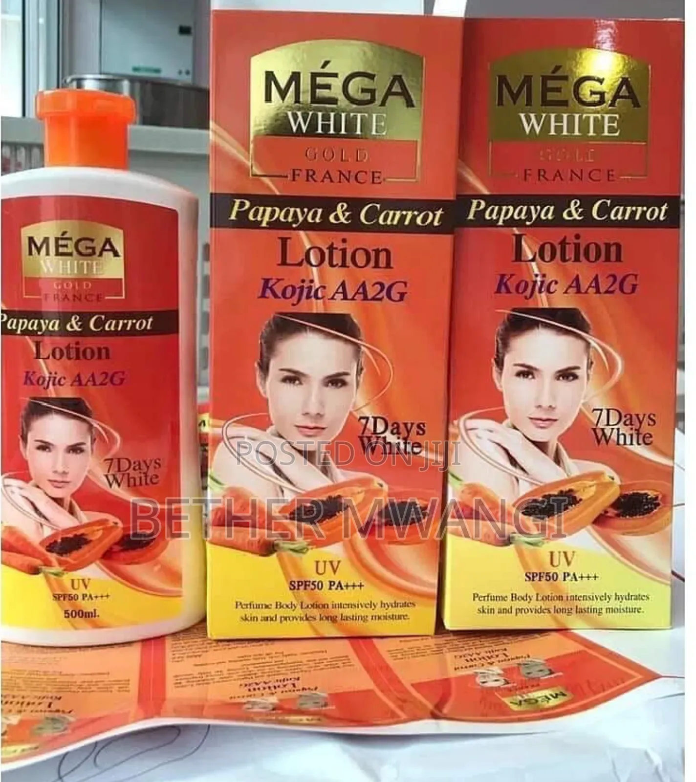 Mega White Papaya&Carrot Kojic Aa2g Lotion Kojic 7 Days White Lotion