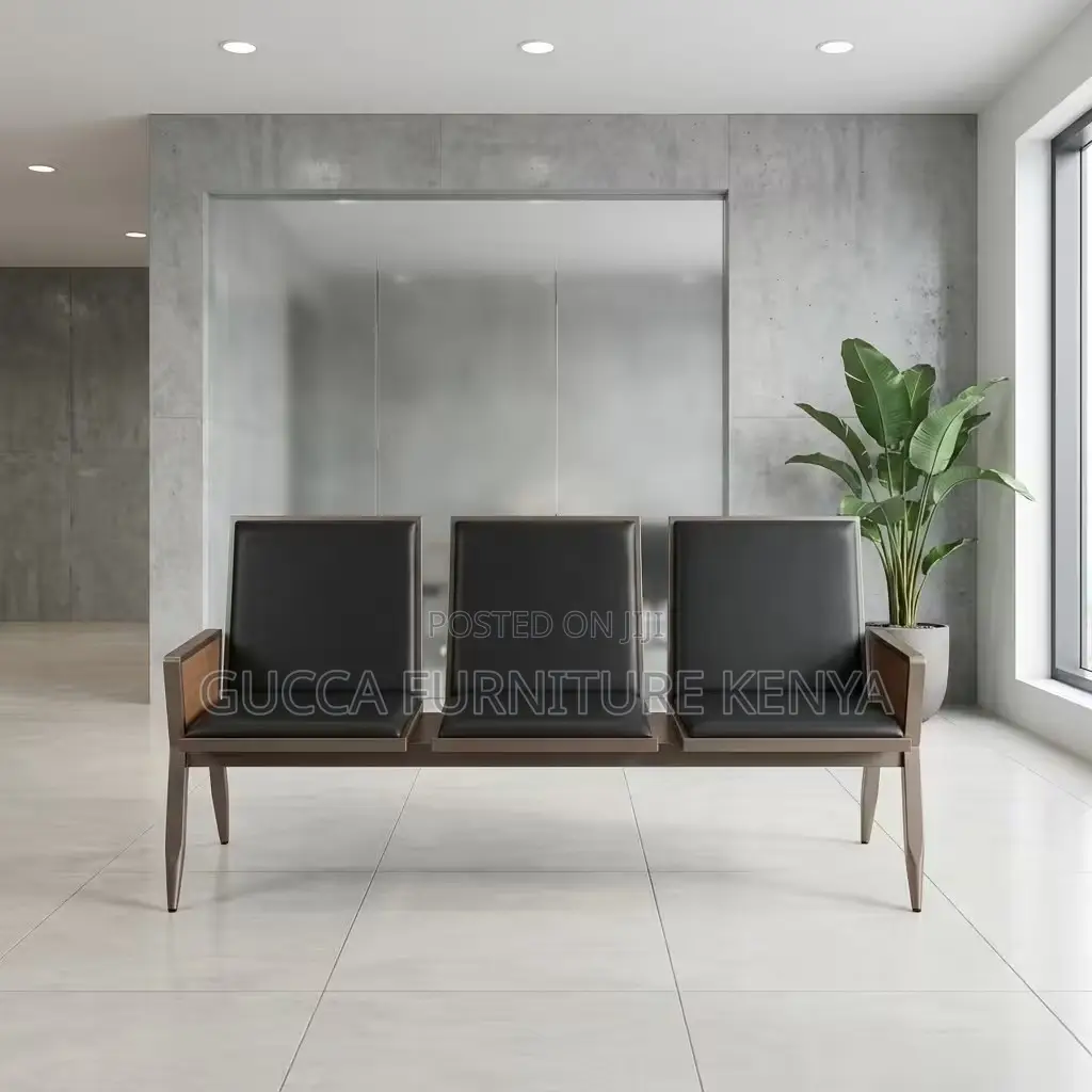 Leather Upholstered 3-Seater Waiting Bench