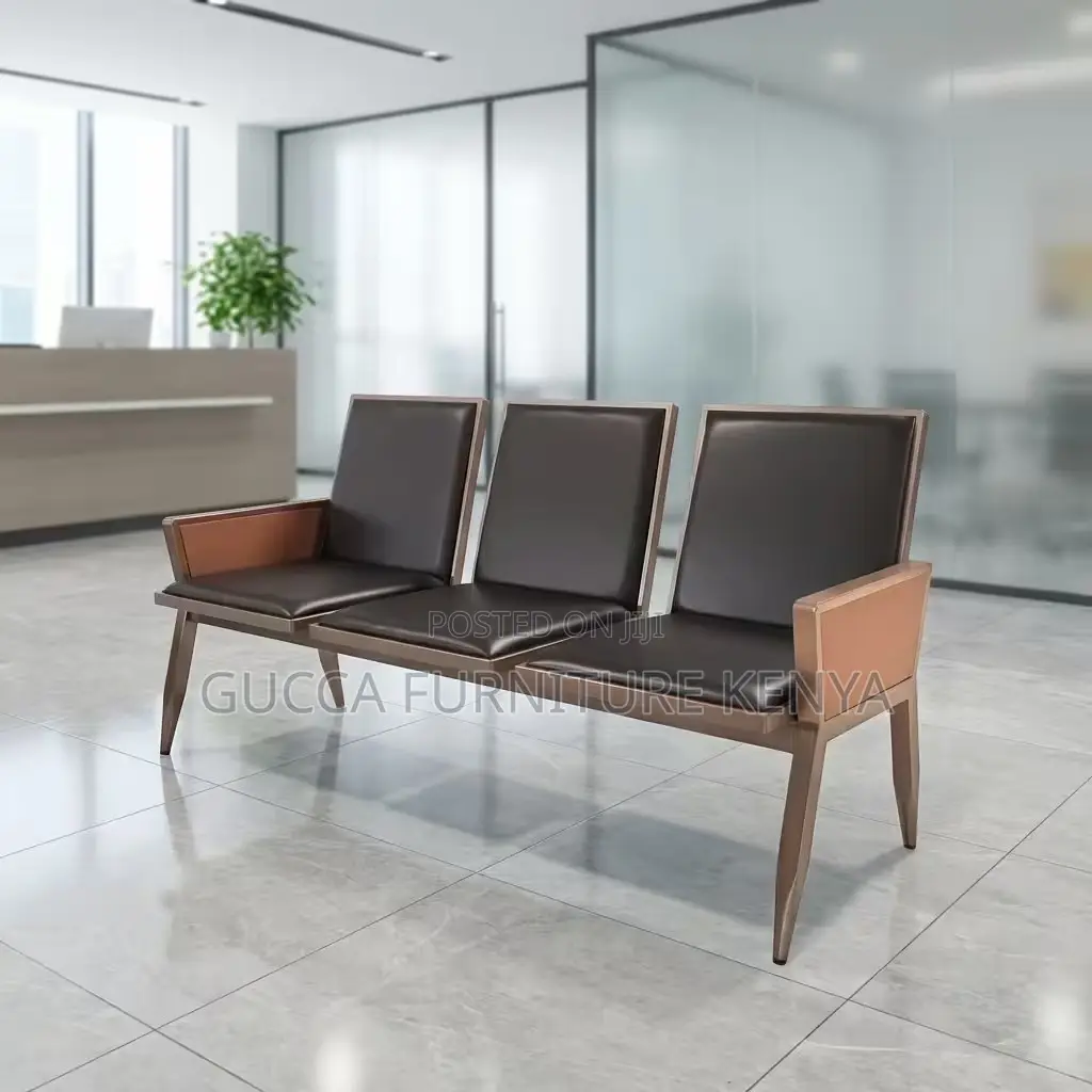 Leather Upholstered 3-Seater Waiting Bench